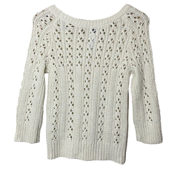 DKNY CITY 3/4-Sleeve Cream Fitted Scoop-Neck Sweater with Beaded Details, XL - Picture 5 of 10